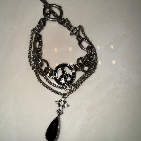 Vintage Boho Lucky Brand Rhinestone Peace Charm Bracelet! - Picture 2 of 4